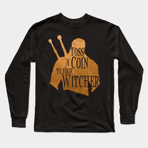 Witcher silhouette: Toss a Coin - variant Long Sleeve T-Shirt by Rackham